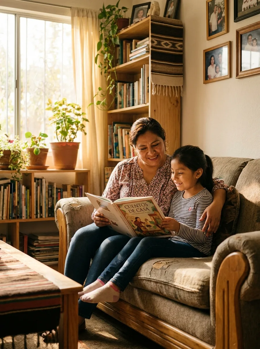 Padre e hijo leyendo juntos en casa — patria potestad en CDMX